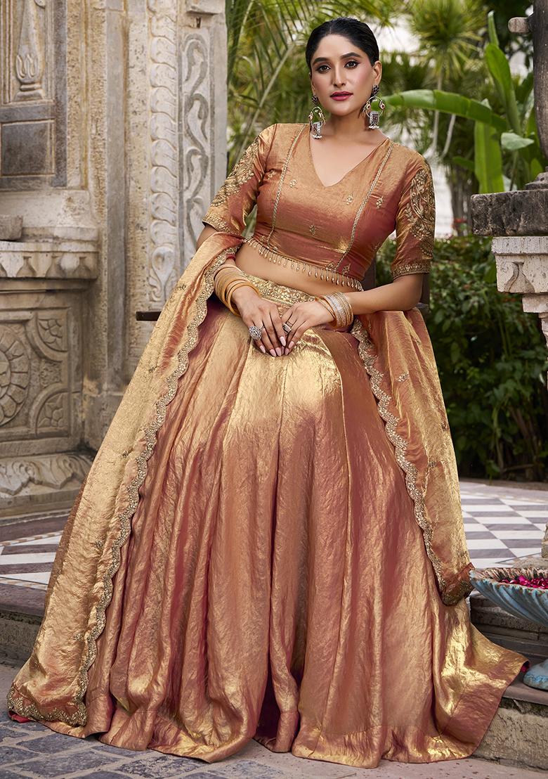 Orange Embroidered Fendy Lehenga Choli - Indya