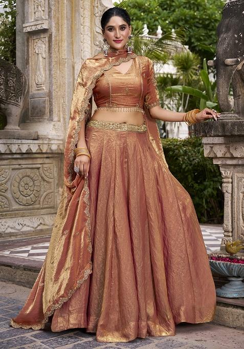 Orange Embroidered Fendy Lehenga Choli