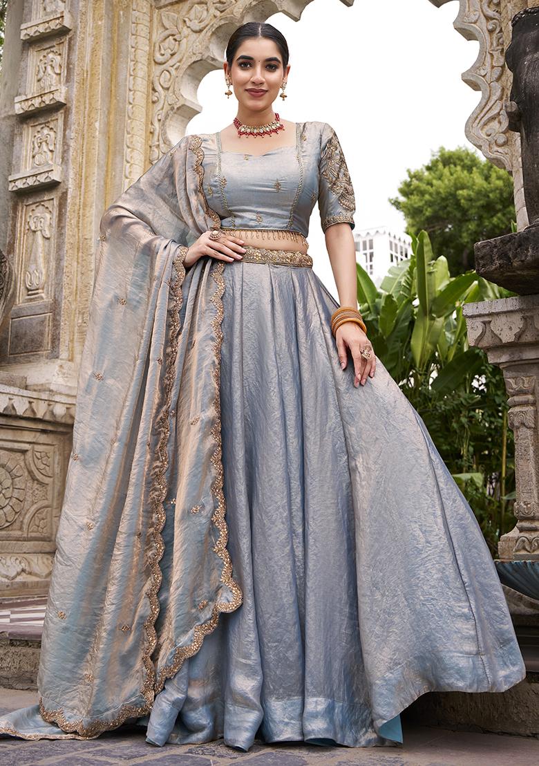 Skyblue Embroidered Fendy Lehenga Choli - Indya