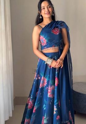 Blue Embroidered Georgette Lehenga Choli