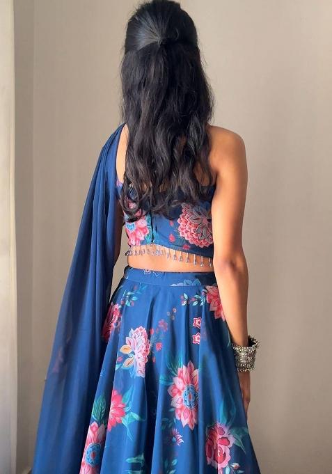 Blue Embroidered Georgette Lehenga Choli