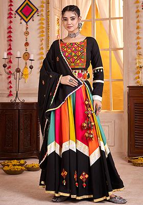 Black Thread Embroiderey Viscose Cotton Lehenga Set