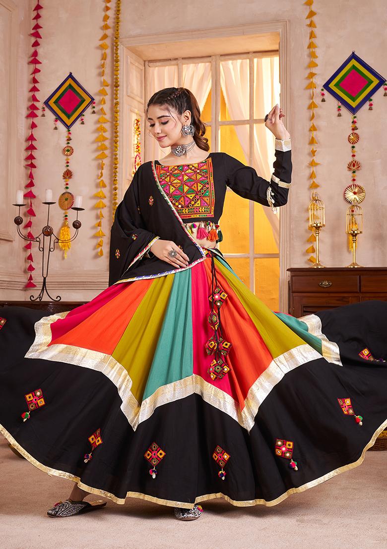 Black Thread Embroiderey Viscose Cotton Lehenga Set