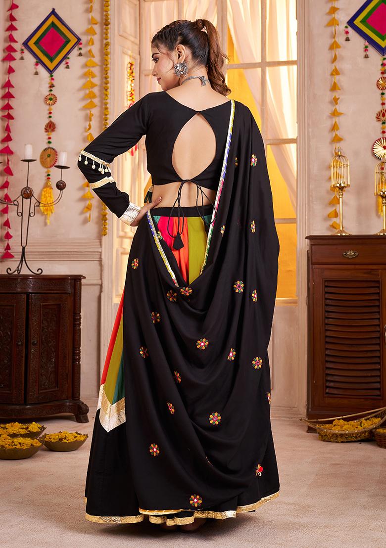 Black Thread Embroiderey Viscose Cotton Lehenga Set