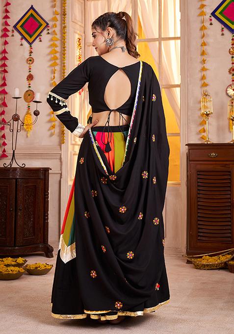 Black Thread Embroiderey Viscose Cotton Lehenga Set