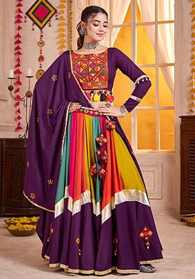 Purple Thread Embroiderey Viscose Cotton Lehenga Set