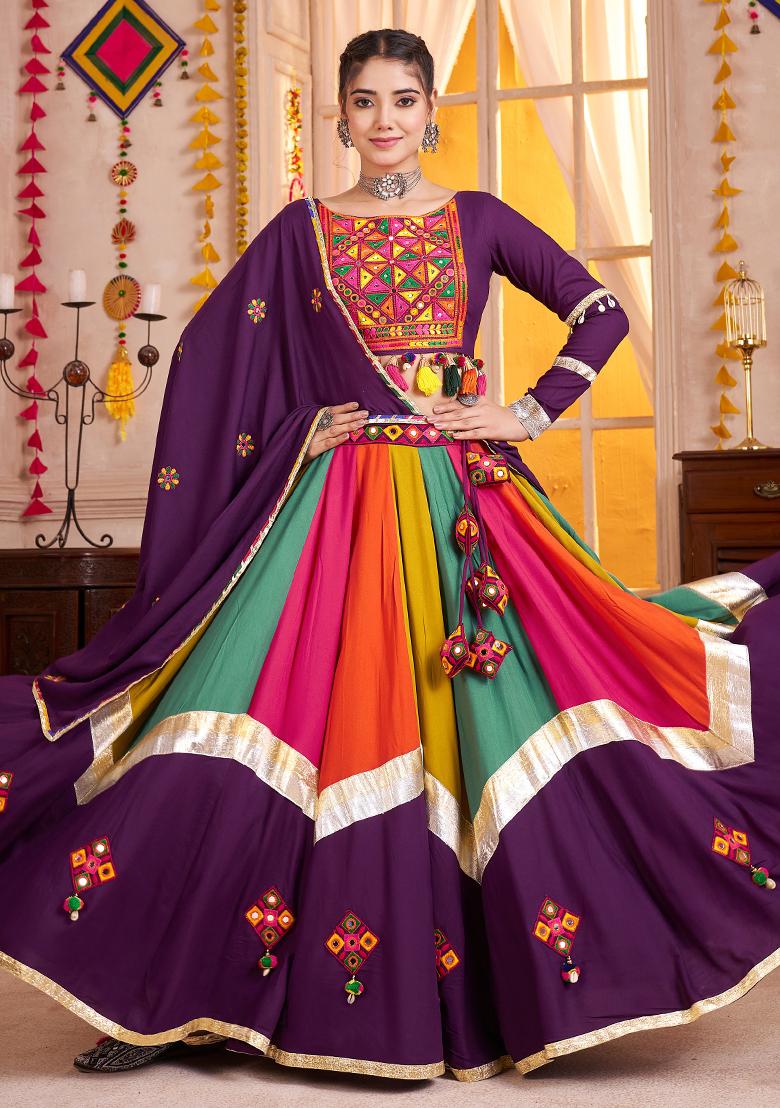 Purple Thread Embroiderey Viscose Cotton Lehenga Set