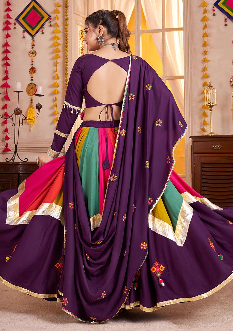 Purple Thread Embroiderey Viscose Cotton Lehenga Set