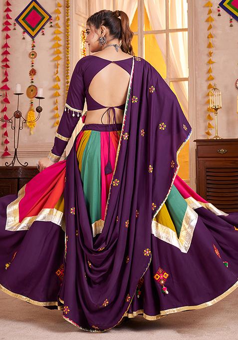 Purple Thread Embroiderey Viscose Cotton Lehenga Set