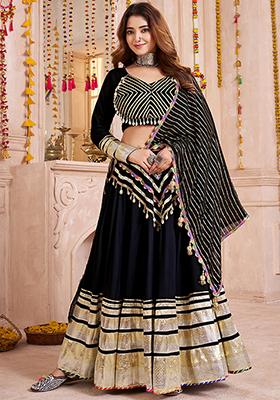 Black Thread Embroiderey Viscose Cotton Lehenga Set