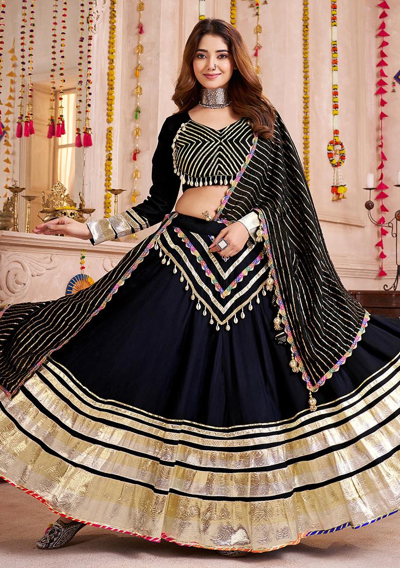 Black Thread Embroiderey Viscose Cotton Lehenga Set