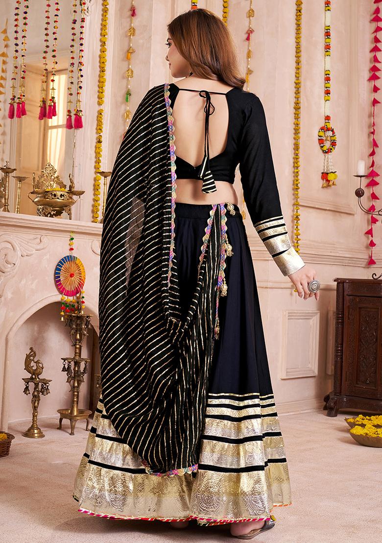 Black Thread Embroiderey Viscose Cotton Lehenga Set