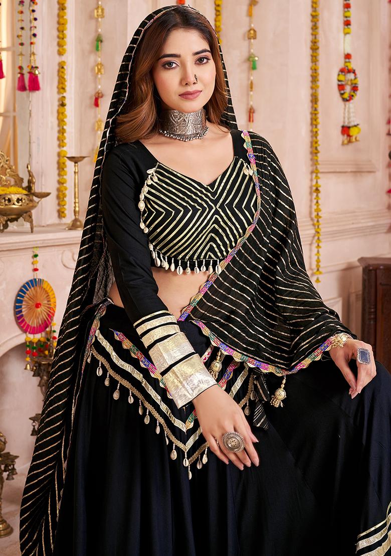 Black Thread Embroiderey Viscose Cotton Lehenga Set