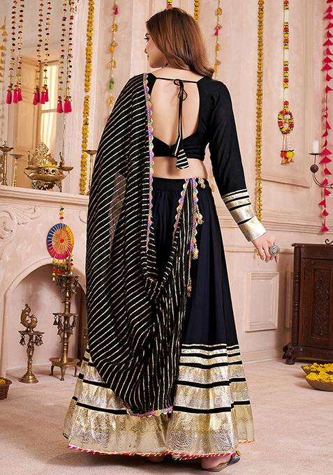 Black Thread Embroiderey Viscose Cotton Lehenga Set