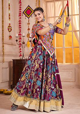 Purple Thread Embroiderey Viscose Cotton Lehenga Set