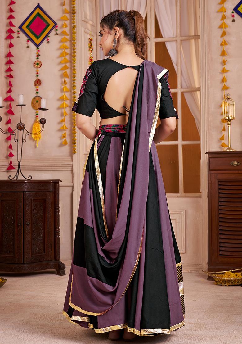Black And Purple Thread Embroiderey Viscose Cotton Lehenga Set