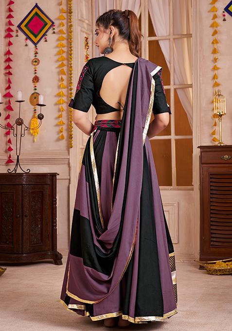 Black And Purple Thread Embroiderey Viscose Cotton Lehenga Set