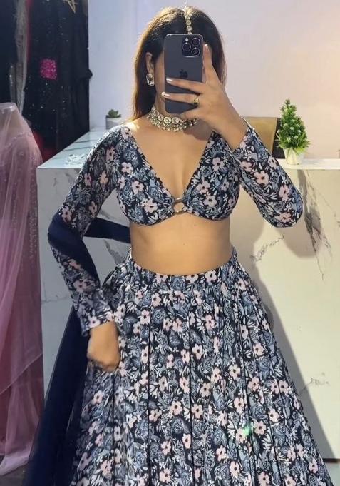 Multicolor Embroidered Blended Lehenga Set