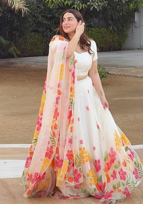 Multicolor Embroidered Blended Lehenga Set