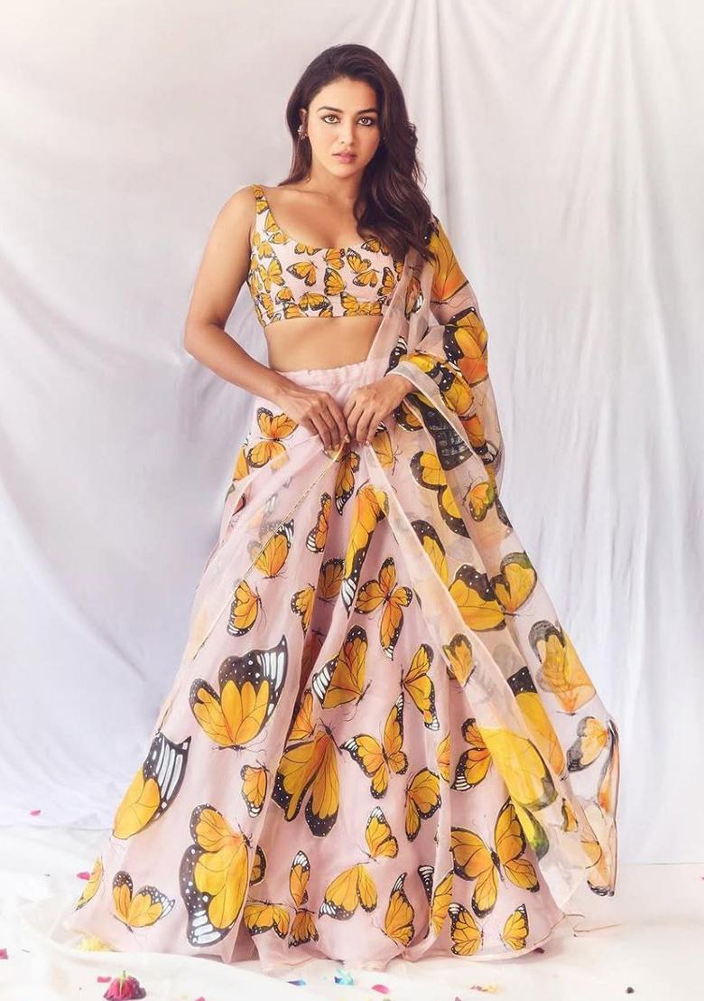 Multicolor Embroidered Blended Lehenga Set