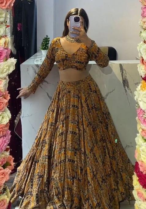 Multicolor Embroidered Blended Lehenga Set