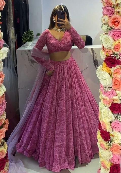 Multicolor Embroidered Blended Lehenga Set