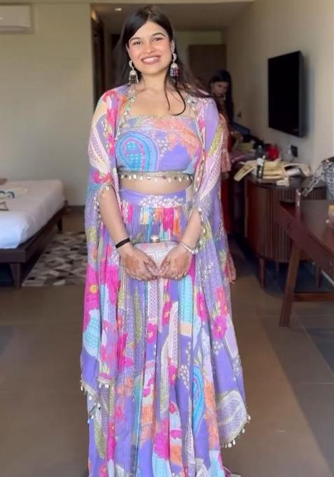 Multicolor Embroidered Blended Lehenga Set