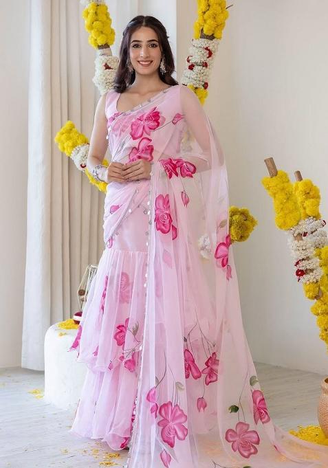 Multicolor Embroidered Blended Lehenga Set