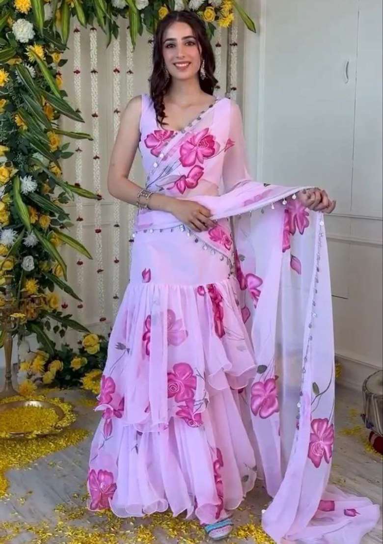 Multicolor Blended Lehenga Set with Embroidered for Diwali | Wedding & Festive Wear - Indya