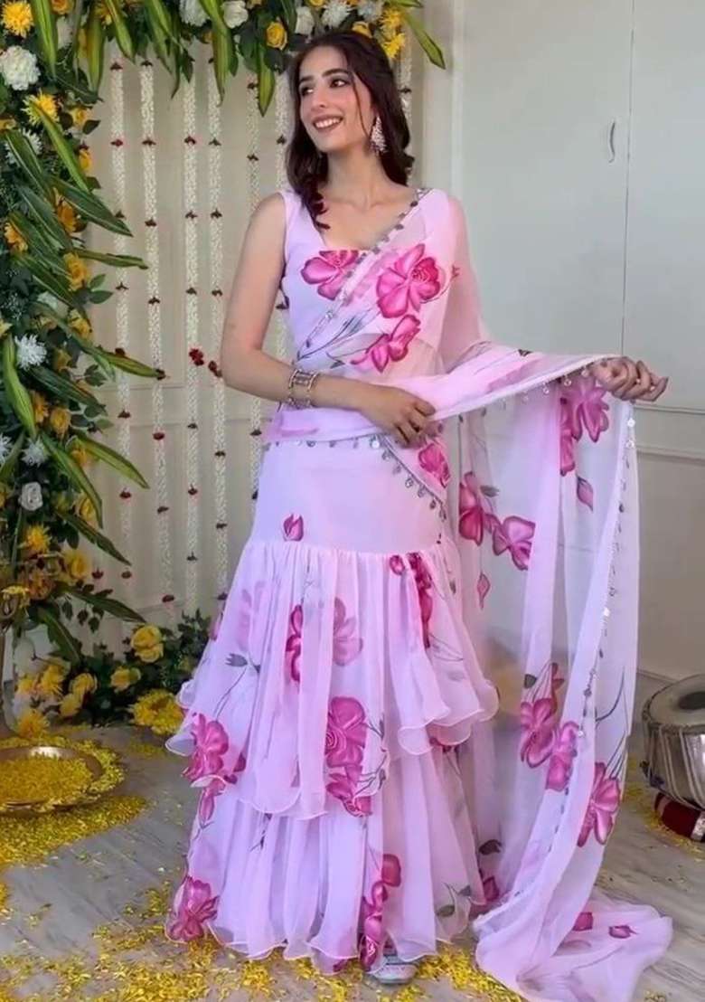 Multicolor Blended Lehenga Set with Embroidered for Diwali | Wedding & Festive Wear - Indya