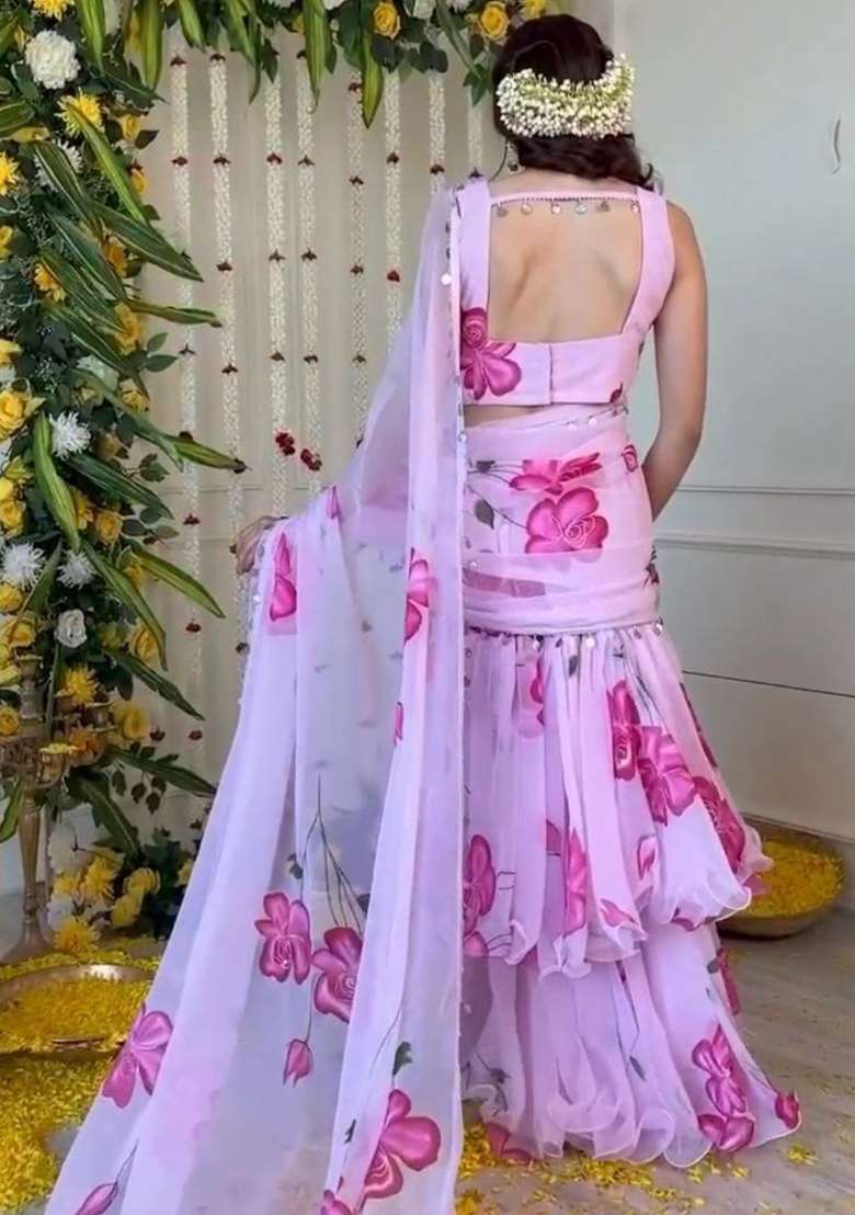 Multicolor Blended Lehenga Set with Embroidered for Diwali | Wedding & Festive Wear - Indya