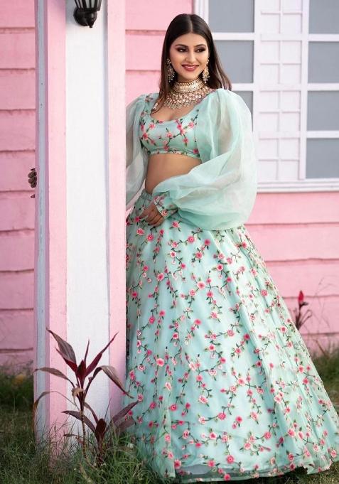 Multicolor Embroidered Blended Lehenga Set