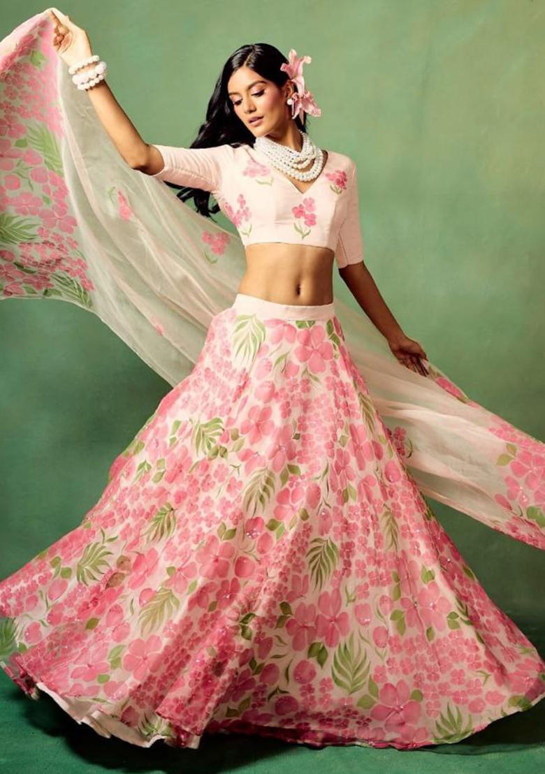 Multicolor Embroidered Blended Lehenga Set - Indya