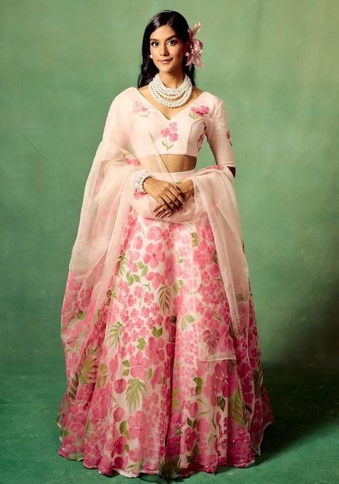 Multicolor Embroidered Blended Lehenga Set