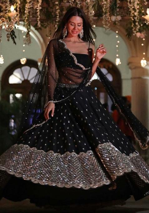 Multicolor Embroidered Blended Lehenga Set