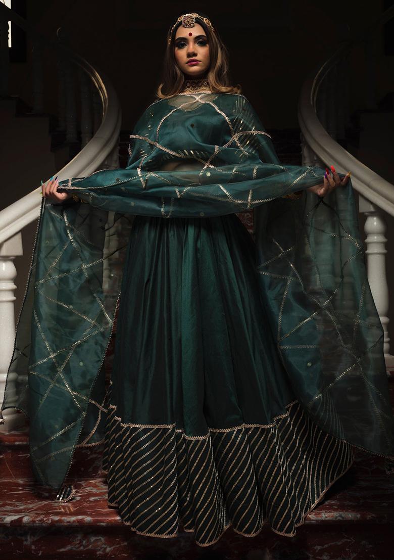 Multicolor Embroidered Blended Lehenga Set