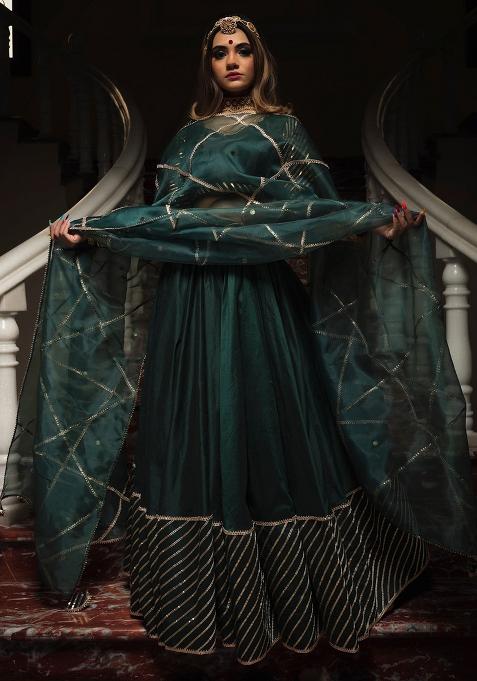 Multicolor Embroidered Blended Lehenga Set