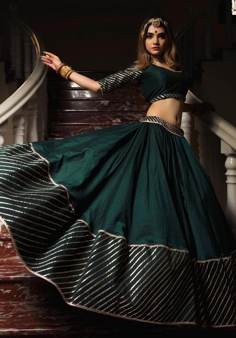 Multicolor Embroidered Blended Lehenga Set