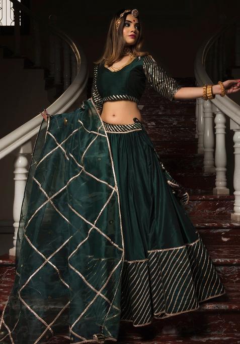 Multicolor Embroidered Blended Lehenga Set