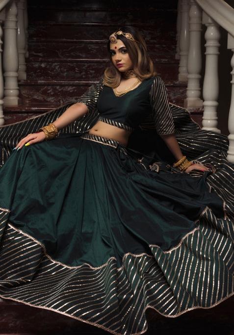 Multicolor Embroidered Blended Lehenga Set