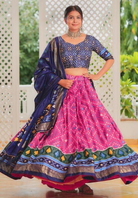 Multicolor Embroidered Blended Lehenga Set