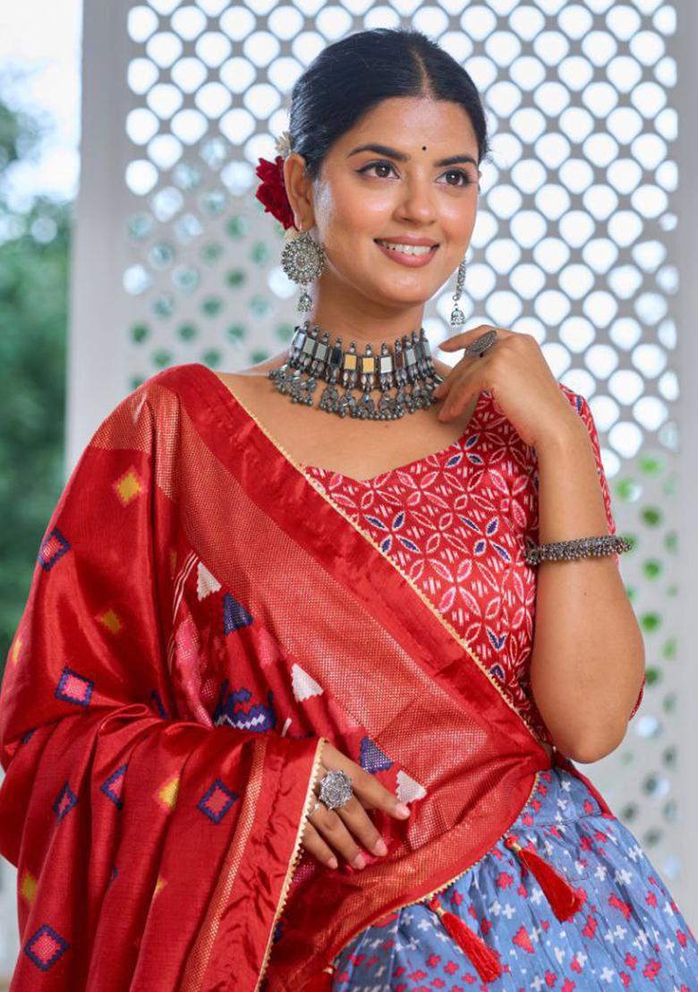 Multicolor Embroidered Blended Lehenga Set - Indya