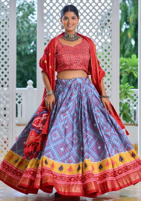 Multicolor Embroidered Blended Lehenga Set