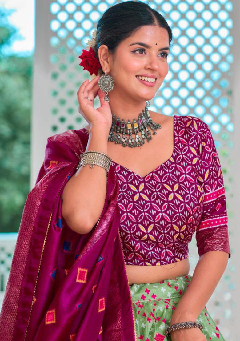 Multicolor Embroidered Blended Lehenga Set