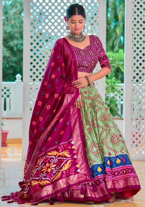Multicolor Embroidered Blended Lehenga Set