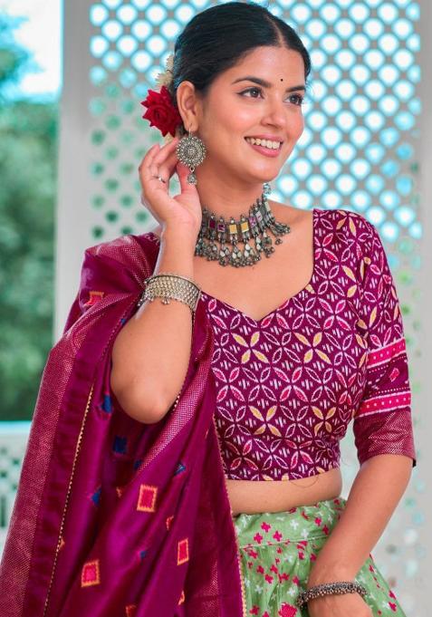 Multicolor Embroidered Blended Lehenga Set