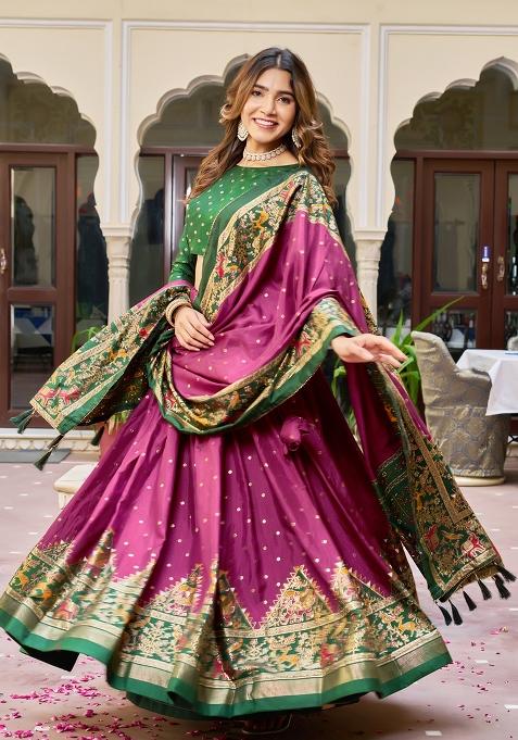 Multicolor Embroidered Blended Lehenga Set
