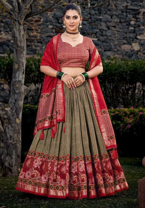 Multicolor Embroidered Blended Lehenga Set