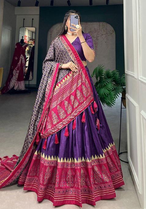 Multicolor Embroidered Blended Lehenga Set