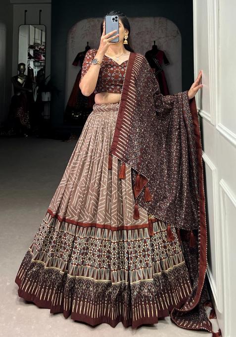 Multicolor Embroidered Blended Lehenga Set